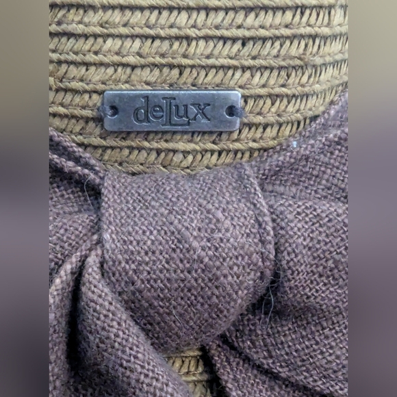 Delux Linen Cotton Brown Wide Brim Woven Packable Sun Hat With Bow Sz M/L - Picture 4 of 10